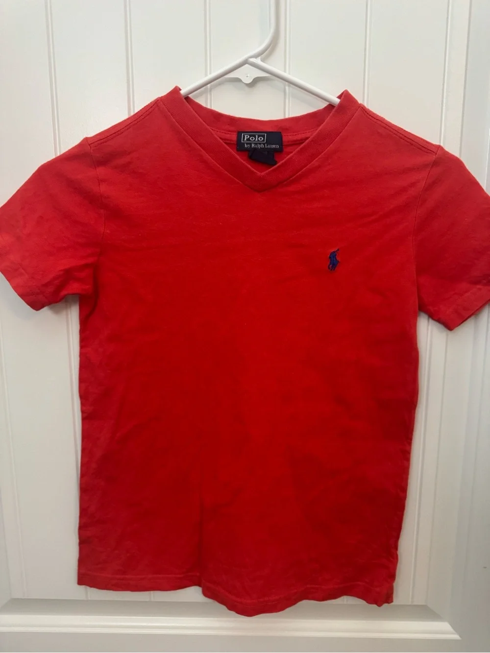 Ralph Lauren Red V-Neck Polo Tee boys size 7